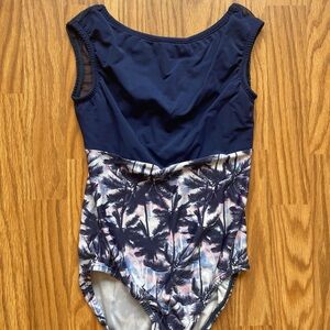Labella Dancewear Navy and Palm Print adult small leotard